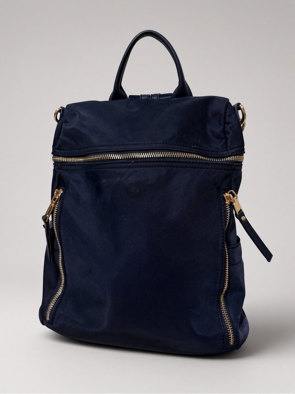 Navy Nylon Convertible Backpack Gold Zippers 3-Way Travel Purse
